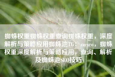 蜘蛛权重蜘蛛权重查询蜘蛛权重，深度解析与策略应用蜘蛛池TG：zzcseo，蜘蛛权重深度解析与策略应用，查询、解析及蜘蛛池SEO技巧
