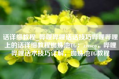 话详细教程_哔哩哔哩话话技巧哔哩哔哩上的话详细教程蜘蛛池TG：zzcseo，哔哩哔哩话术技巧详解，蜘蛛池TG教程