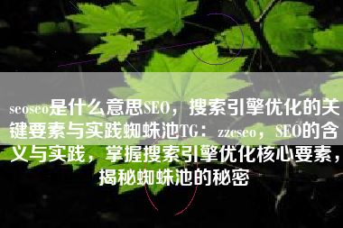seoseo是什么意思SEO，搜索引擎优化的关键要素与实践蜘蛛池TG：zzcseo，SEO的含义与实践，掌握搜索引擎优化核心要素，揭秘蜘蛛池的秘密