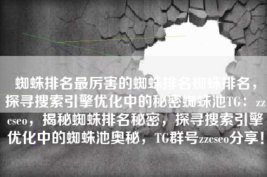 蜘蛛排名最厉害的蜘蛛排名蜘蛛排名，探寻搜索引擎优化中的秘密蜘蛛池TG：zzcseo，揭秘蜘蛛排名秘密，探寻搜索引擎优化中的蜘蛛池奥秘，TG群号zzcseo分享！