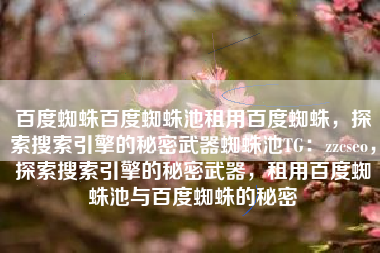 百度蜘蛛百度蜘蛛池租用百度蜘蛛，探索搜索引擎的秘密武器蜘蛛池TG：zzcseo，探索搜索引擎的秘密武器，租用百度蜘蛛池与百度蜘蛛的秘密