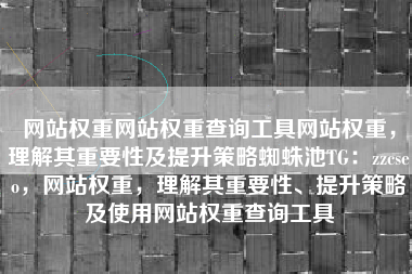 网站权重网站权重查询工具网站权重，理解其重要性及提升策略蜘蛛池TG：zzcseo，网站权重，理解其重要性、提升策略及使用网站权重查询工具