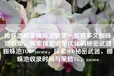 蜘蛛池收录蜘蛛池收录一般要多久蜘蛛池收录，探索搜索引擎优化的秘密武器蜘蛛池TG：zzcseo，探索SEO秘密武器，蜘蛛池收录时间与策略TG，zzcseo
