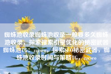 蜘蛛池收录蜘蛛池收录一般要多久蜘蛛池收录，探索搜索引擎优化的秘密武器蜘蛛池TG：zzcseo，探索SEO秘密武器，蜘蛛池收录时间与策略TG，zzcseo