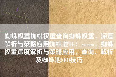蜘蛛权重蜘蛛权重查询蜘蛛权重，深度解析与策略应用蜘蛛池TG：zzcseo，蜘蛛权重深度解析与策略应用，查询、解析及蜘蛛池SEO技巧