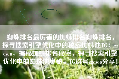 蜘蛛排名最厉害的蜘蛛排名蜘蛛排名，探寻搜索引擎优化中的秘密蜘蛛池TG：zzcseo，揭秘蜘蛛排名秘密，探寻搜索引擎优化中的蜘蛛池奥秘，TG群号zzcseo分享！