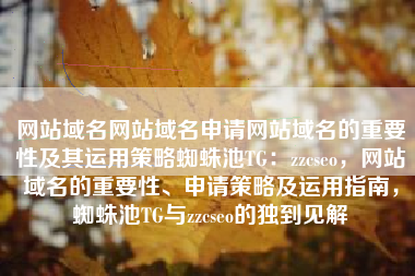 网站域名网站域名申请网站域名的重要性及其运用策略蜘蛛池TG：zzcseo，网站域名的重要性、申请策略及运用指南，蜘蛛池TG与zzcseo的独到见解