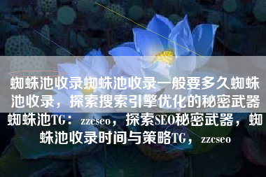 蜘蛛池收录蜘蛛池收录一般要多久蜘蛛池收录，探索搜索引擎优化的秘密武器蜘蛛池TG：zzcseo，探索SEO秘密武器，蜘蛛池收录时间与策略TG，zzcseo
