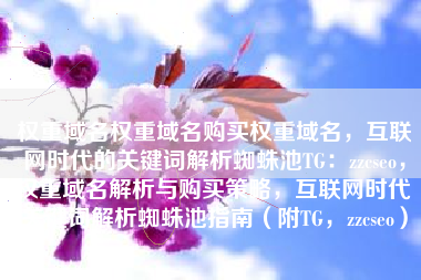 权重域名权重域名购买权重域名，互联网时代的关键词解析蜘蛛池TG：zzcseo，权重域名解析与购买策略，互联网时代关键词解析蜘蛛池指南（附TG，zzcseo）