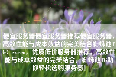 便宜服务器便宜服务器推荐便宜服务器，高效性能与成本效益的完美结合蜘蛛池TG：zzcseo，优质低价服务器推荐，高效性能与成本效益的完美结合，蜘蛛池TG助你轻松选购服务器！