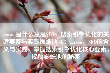 seoseo是什么意思SEO，搜索引擎优化的关键要素与实践蜘蛛池TG：zzcseo，SEO的含义与实践，掌握搜索引擎优化核心要素，揭秘蜘蛛池的秘密