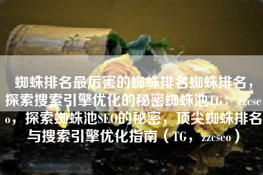 蜘蛛排名最厉害的蜘蛛排名蜘蛛排名，探索搜索引擎优化的秘密蜘蛛池TG：zzcseo，探索蜘蛛池SEO的秘密，顶尖蜘蛛排名与搜索引擎优化指南（TG，zzcseo）