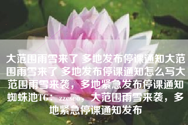 大范围雨雪来了 多地发布停课通知大范围雨雪来了 多地发布停课通知怎么写大范围雨雪来袭，多地紧急发布停课通知蜘蛛池TG：zzcseo，大范围雨雪来袭，多地紧急停课通知发布