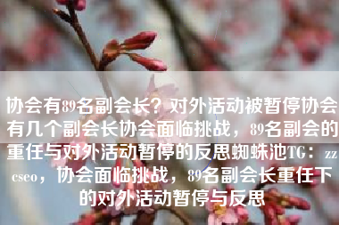 协会有89名副会长？对外活动被暂停协会有几个副会长协会面临挑战，89名副会的重任与对外活动暂停的反思蜘蛛池TG：zzcseo，协会面临挑战，89名副会长重任下的对外活动暂停与反思