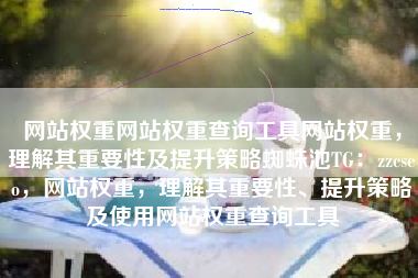 网站权重网站权重查询工具网站权重，理解其重要性及提升策略蜘蛛池TG：zzcseo，网站权重，理解其重要性、提升策略及使用网站权重查询工具