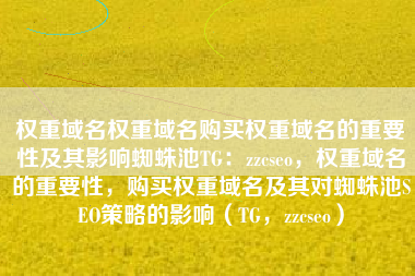 权重域名权重域名购买权重域名的重要性及其影响蜘蛛池TG：zzcseo，权重域名的重要性，购买权重域名及其对蜘蛛池SEO策略的影响（TG，zzcseo）