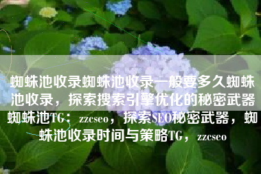 蜘蛛池收录蜘蛛池收录一般要多久蜘蛛池收录，探索搜索引擎优化的秘密武器蜘蛛池TG：zzcseo，探索SEO秘密武器，蜘蛛池收录时间与策略TG，zzcseo