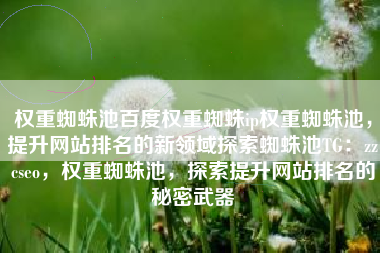 权重蜘蛛池百度权重蜘蛛ip权重蜘蛛池，提升网站排名的新领域探索蜘蛛池TG：zzcseo，权重蜘蛛池，探索提升网站排名的秘密武器