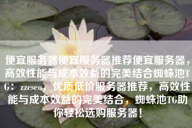 便宜服务器便宜服务器推荐便宜服务器，高效性能与成本效益的完美结合蜘蛛池TG：zzcseo，优质低价服务器推荐，高效性能与成本效益的完美结合，蜘蛛池TG助你轻松选购服务器！