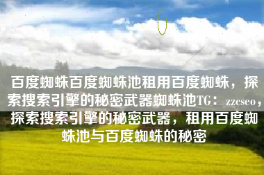 百度蜘蛛百度蜘蛛池租用百度蜘蛛，探索搜索引擎的秘密武器蜘蛛池TG：zzcseo，探索搜索引擎的秘密武器，租用百度蜘蛛池与百度蜘蛛的秘密