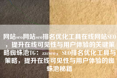 网站seo网站seo排名优化工具在线网站SEO，提升在线可见性与用户体验的关键策略蜘蛛池TG：zzcseo，SEO排名优化工具与策略，提升在线可见性与用户体验的蜘蛛池秘籍
