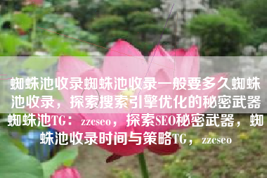 蜘蛛池收录蜘蛛池收录一般要多久蜘蛛池收录，探索搜索引擎优化的秘密武器蜘蛛池TG：zzcseo，探索SEO秘密武器，蜘蛛池收录时间与策略TG，zzcseo