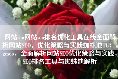 网站seo网站seo排名优化工具在线全面解析网站SEO，优化策略与实践蜘蛛池TG：zzcseo，全面解析网站SEO优化策略与实践，SEO排名工具与蜘蛛池解析