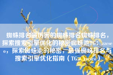 蜘蛛排名最厉害的蜘蛛排名蜘蛛排名，探索搜索引擎优化的秘密蜘蛛池TG：zzcseo，探索蜘蛛池的秘密，最强蜘蛛排名与搜索引擎优化指南（TG，zzcseo）