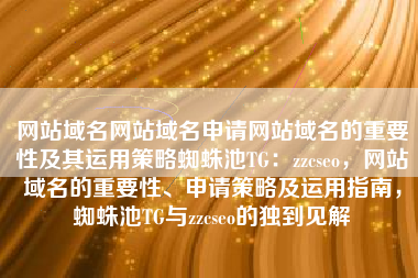 网站域名网站域名申请网站域名的重要性及其运用策略蜘蛛池TG：zzcseo，网站域名的重要性、申请策略及运用指南，蜘蛛池TG与zzcseo的独到见解