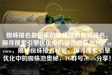 蜘蛛排名最厉害的蜘蛛排名蜘蛛排名，探寻搜索引擎优化中的秘密蜘蛛池TG：zzcseo，揭秘蜘蛛排名秘密，探寻搜索引擎优化中的蜘蛛池奥秘，TG群号zzcseo分享！