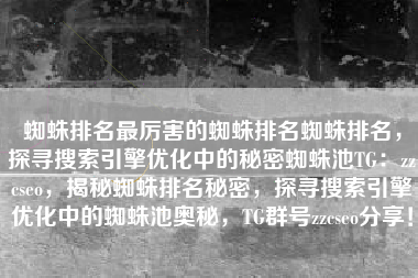 蜘蛛排名最厉害的蜘蛛排名蜘蛛排名，探寻搜索引擎优化中的秘密蜘蛛池TG：zzcseo，揭秘蜘蛛排名秘密，探寻搜索引擎优化中的蜘蛛池奥秘，TG群号zzcseo分享！