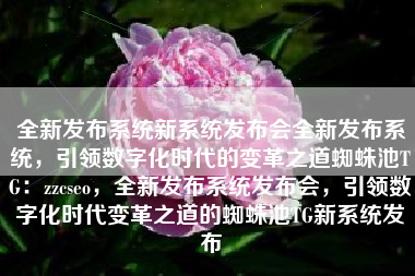 全新发布系统新系统发布会全新发布系统，引领数字化时代的变革之道蜘蛛池TG：zzcseo，全新发布系统发布会，引领数字化时代变革之道的蜘蛛池TG新系统发布