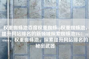 权重蜘蛛池百度权重蜘蛛ip权重蜘蛛池，提升网站排名的新领域探索蜘蛛池TG：zzcseo，权重蜘蛛池，探索提升网站排名的秘密武器