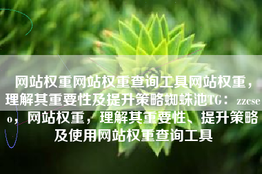 网站权重网站权重查询工具网站权重，理解其重要性及提升策略蜘蛛池TG：zzcseo，网站权重，理解其重要性、提升策略及使用网站权重查询工具