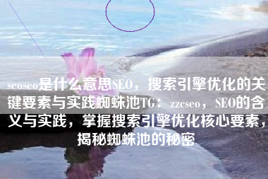 seoseo是什么意思SEO，搜索引擎优化的关键要素与实践蜘蛛池TG：zzcseo，SEO的含义与实践，掌握搜索引擎优化核心要素，揭秘蜘蛛池的秘密