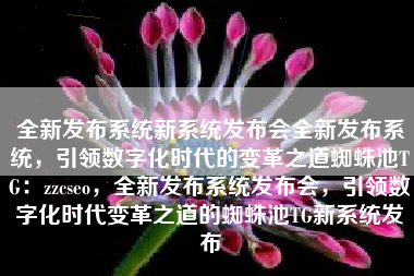 全新发布系统新系统发布会全新发布系统，引领数字化时代的变革之道蜘蛛池TG：zzcseo，全新发布系统发布会，引领数字化时代变革之道的蜘蛛池TG新系统发布