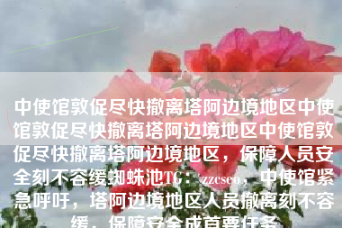 中使馆敦促尽快撤离塔阿边境地区中使馆敦促尽快撤离塔阿边境地区中使馆敦促尽快撤离塔阿边境地区，保障人员安全刻不容缓蜘蛛池TG：zzcseo，中使馆紧急呼吁，塔阿边境地区人员撤离刻不容缓，保障安全成首要任务