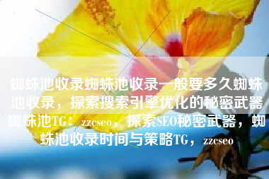 蜘蛛池收录蜘蛛池收录一般要多久蜘蛛池收录，探索搜索引擎优化的秘密武器蜘蛛池TG：zzcseo，探索SEO秘密武器，蜘蛛池收录时间与策略TG，zzcseo