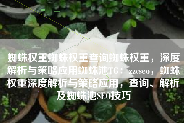 蜘蛛权重蜘蛛权重查询蜘蛛权重，深度解析与策略应用蜘蛛池TG：zzcseo，蜘蛛权重深度解析与策略应用，查询、解析及蜘蛛池SEO技巧