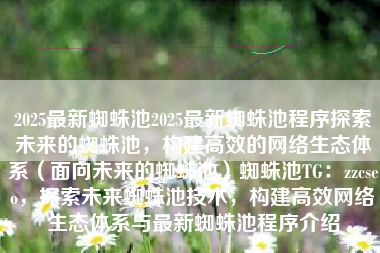 2025最新蜘蛛池2025最新蜘蛛池程序探索未来的蜘蛛池，构建高效的网络生态体系（面向未来的蜘蛛池）蜘蛛池TG：zzcseo，探索未来蜘蛛池技术，构建高效网络生态体系与最新蜘蛛池程序介绍