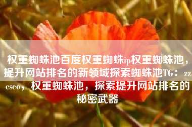 权重蜘蛛池百度权重蜘蛛ip权重蜘蛛池，提升网站排名的新领域探索蜘蛛池TG：zzcseo，权重蜘蛛池，探索提升网站排名的秘密武器