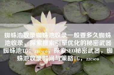 蜘蛛池收录蜘蛛池收录一般要多久蜘蛛池收录，探索搜索引擎优化的秘密武器蜘蛛池TG：zzcseo，探索SEO秘密武器，蜘蛛池收录时间与策略TG，zzcseo