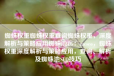 蜘蛛权重蜘蛛权重查询蜘蛛权重，深度解析与策略应用蜘蛛池TG：zzcseo，蜘蛛权重深度解析与策略应用，查询、解析及蜘蛛池SEO技巧
