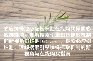 必应蜘蛛池必应蜘蛛池在线购买探索必应蜘蛛池，理解搜索引擎蜘蛛抓取机制的新视角蜘蛛池TG：zzcseo，探索必应蜘蛛池，理解搜索引擎蜘蛛抓取机制的新视角与在线购买指南