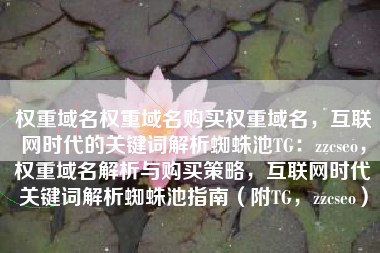 权重域名权重域名购买权重域名，互联网时代的关键词解析蜘蛛池TG：zzcseo，权重域名解析与购买策略，互联网时代关键词解析蜘蛛池指南（附TG，zzcseo）
