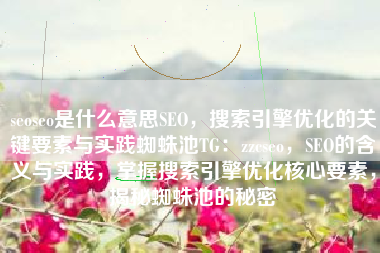 seoseo是什么意思SEO，搜索引擎优化的关键要素与实践蜘蛛池TG：zzcseo，SEO的含义与实践，掌握搜索引擎优化核心要素，揭秘蜘蛛池的秘密
