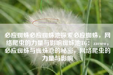 必应蜘蛛必应蜘蛛池探索必应蜘蛛，网络爬虫的力量与影响蜘蛛池TG：zzcseo，必应蜘蛛与蜘蛛池的秘密，网络爬虫的力量与影响