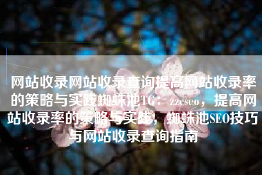 网站收录网站收录查询提高网站收录率的策略与实践蜘蛛池TG：zzcseo，提高网站收录率的策略与实践，蜘蛛池SEO技巧与网站收录查询指南