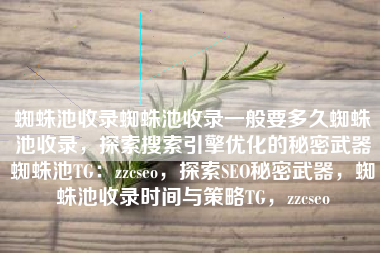 蜘蛛池收录蜘蛛池收录一般要多久蜘蛛池收录，探索搜索引擎优化的秘密武器蜘蛛池TG：zzcseo，探索SEO秘密武器，蜘蛛池收录时间与策略TG，zzcseo