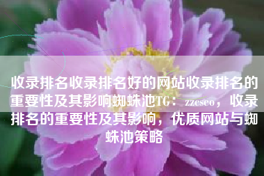 收录排名收录排名好的网站收录排名的重要性及其影响蜘蛛池TG：zzcseo，收录排名的重要性及其影响，优质网站与蜘蛛池策略